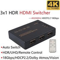 HDMI-compatible Switch 18Gbps 3 Port 4K@60Hz 1080P 3D HDR10 UHD 3 In 1 Out HDCP 2.2 Video Audio Selector 3x1 DIY Remote Control