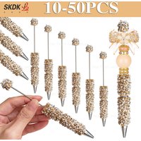 10-50Pcs DIY Bead Pen Ballpoint Pen — leopard-print bow pearl-embellished, heavy handwork design for boutique gift sets
