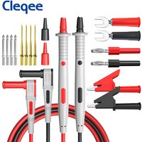 Cleqee P1503B 18pcs Multimeter Test Leads Kit with Alligator Clip Replaceable 1mm/2mm Needle Probes 120cm Cable 1000V