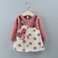 Spring And Autumn Girls' Baby Long Sleeve Dress Bow Fake Two Piece Infant Dress Casual Warm Girl Children'S Clothing (0-2 Years)