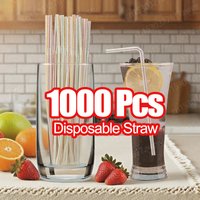 50-1000PCS Fluorescent Bendable Drinking Straws Black Birthday Beverage Straws Wedding Decor Mixed Colors Party Supplies