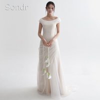 Sondr Customized Off the Shoulder Pleated Korean Wedding Snap Dresses Tulle Long Evening Gown Bridal Party Photo Shoot Dresses