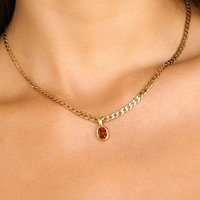 Dainty Stainless Steel Oval Multi-color Natural Stone Pendant Necklace for Women 18k Gold Plated Cuban Chain Necklaces Jewelry