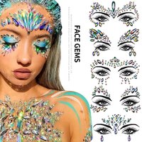 1pc 3D Face Eyes Party Makeup Tattoo Sticker Acrylic Diamond Rhinestones Sticker Self-adhesive Mixed Crystal Face Decor Sticker*