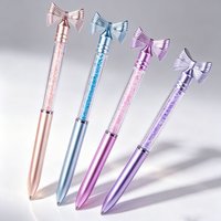 4Pcs/Lot Cute Bowknot Crystal Ballpoint Pens 0.7mm Blue Black Signature Pens School Office Stationery Student Writing Supplies