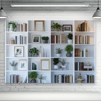 One white bookshelf in a country style, an elegant background cloth for photography, suitable for weddings and birthdays