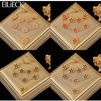 EILIECK 316L Stainless Steel 5-Color Zircon Clover Necklace Bracelet Earrings Set For Women New Trendy Flower Jewelry Set Gift