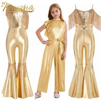 Children Flared Jumpsuit Girls Sparkly Romper Flares Kids Streetwear Party Shiny Sequin Tassels Costume Jumpsuits Disco Outfit