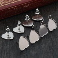 ( No Fade ) 12mm 20pcs Stainless Steel Heart Style Earring Studs,Fit 12mm Heart Glass Cabochons,Buttons;Earring Bezels