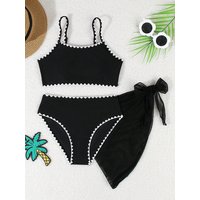 Girls Kids Swimsuit 2026 New Black Sling Bikinis Set Children Swimwear Summer High Waist Mesh Three Piece Beachwear Bathing Suit