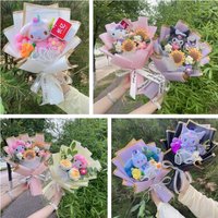 Genuine My Melody Kuromi Cinnamoroll Hellokitty Plush Dolls With Crochet Flowers Creative Handmade Sanrio Bouquet Gifts For Girl