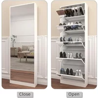 Shoe Cabinet With Mirror, Freestanding Rack Organizer, Five Flip Drawers Modern, Full Length Storage Cabinet