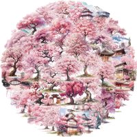 50pcs Cherry Blossom TreeTransparent 2D Graffiti Sticker, Aesthetics Stickers Water Bottle,Skateboard,Decals Party Supply