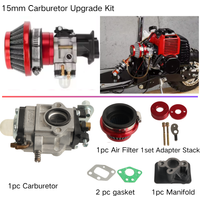 15mm Carburetor +44mm Air Filter + Alloy Stack Kit For 2 Stroke 33cc 43cc 49cc Engine Parts Gas Scooter Goped EVO Replacement