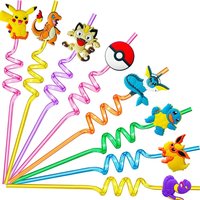 6/12Pcs Pokemon Birthday Party Decorations Pikachu Theme Drinking Straws for Kids Baby Shower Cartoon Party Supplies Gift Toys