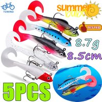 New 5/1PC Artificial Silicone Fishing Lures Soft Bionic Swimbait Curl Tail Lead Headed Fish Bait with Hooks Sinking Baits Tackle