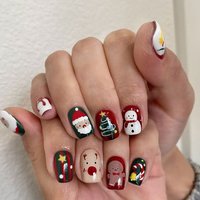 24Pcs Square Short Coverage Press On Nails Santa Claus Fake Nails Cute Reindeer Snowman Reusable False Nail Christmas Wear Nails