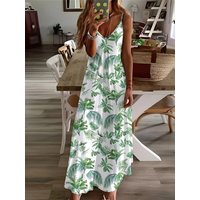 Printed Design Casual Wind Hawaiian Wind Plant Slip Maxi Dress