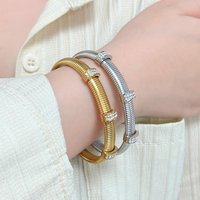 Exclusive New Elastic Spiral Stainless Steel Jewelry Set Charm 3 Iced Geometric Accessories Inlaid Gold Silver Color Bijoux