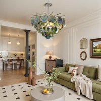 Murano Glass Chandelier Modern Round Ceiling Light Chrome Brass Finish Pendant Lamp for Living Room Dining Room Bedroom
