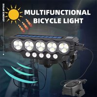 Bicycle Light Solar Bicycle Front Light with Horn USB Rechargeable Solar Power MTB Flashlight Waterproof Bike Headlamp