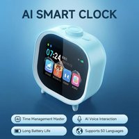 AI Voice Smart Alarm Clock WiFi AI Assistant LED Voice Control Bedside Clock Temp Humidity Night Light Home Decor Rechargeable D