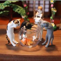 New See Goldfish Cat Blind Box Catch Fish Three Flower Cat Black Cat Action Figure Trendy Toys Desktop Decoration Surprise Gifts