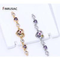 14K Gold Plated Brass Inlaid Zircon Heart/Flower Chain Connector,Bracelet Connector For DIY Jewelry Making Accessories