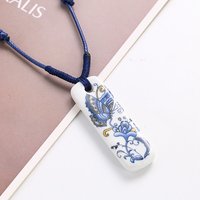 Chinese Blue and White Butterfly Love Flower Ceramic Pendant Necklace for Women Elegant Lucky Charms Handmade Ethnic Jewelry
