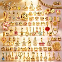 Golden Charms Love Letter Hot Air Balloon Flowers Family Tree Hearts Beads Fit Original 925 Silver Bracelets DIY Jewelry Gifts