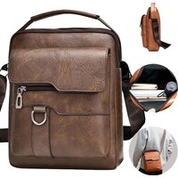 Multi-purpose men's shoulder bag for work, PU crossbody briefcase with handle, professional casual daypack