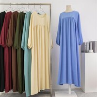 Frühling Herbst Muslimischen Kleid Frauen Lose Maxi Kleider Mode Weibliche Volle Hülse Casual Solide Taschen Robe Lange Kleider Vestidos
