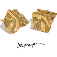 Yhpup 316l Stainless Steel Geometric Big Stud Earrings Waterproof Trendy Metal Texture Simple Jewelry Gift серьги тренд