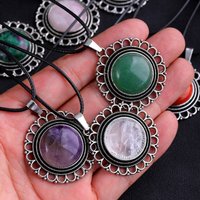 Lace Agate Necklace Vintage Style Round Pendant Necklace Handmade Necklace Gemstone Necklace Crystal Stone Necklace for Women
