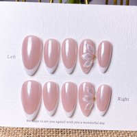10 pieces of handcrafted white French three-petal flower press-on nails, elegant, romantic, minimalist, high-end, sexy and light