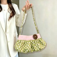 New Korean Vintage Polka Dot Crossbody Bag–Ruched Pleated Underarm Handbag with Wooden Button Cute Casual Shoulder Bag for Girls