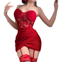 Fashionable French Gold Velvet Sleeping Skirt with Sexy Splicing Lace Waist and Strapless Skirt Sexy Underwear Festival Dress