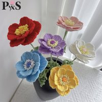 Anemone Crochet Flower Handmade Pink Purple Blue Knitted Artifical Flower High Quality Wedding Home Decoration Gift for Birthday