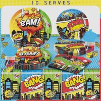 Super hero city themed disposable tableware, boys' birthday party decoration supplies, holiday gifts, picnic portable tableware