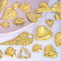 Personality 5pcs/Lot Stainless Steel Heart Pendants For Jewelry Making Supplies 18k Real Gold Plated Love Charm Pendant Findings