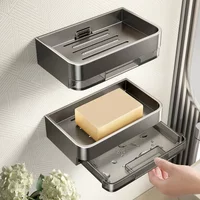 no punch Soap Storage Rack no drill Bath Soap Holder Free-Punch Wall Mounted Soap with Cover Plastic Drain Soap Box Household Ba