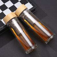 450ml 500ml Travel Glass Water Bottle with Stainless Steel Tea Infuser Filter Double Wall Glass Bottle Tumbler Bamboo Lid