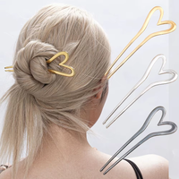 1/2Pcs French Vintage Metal Heart U Shaped Hair Pins Hair Sticks Hair Fork Elegant Hairstyle Chignon Accessories for Women Girls
