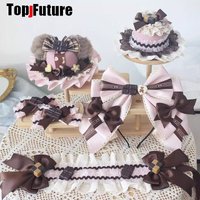 Strawberry Chocolate Cake Beer Sweet Bows Y2K girl Women Multi Layers Harajuku Gothic Lace Hair Accessories Hairpin KC Headband