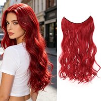 26" Invisible Wire Hair Extensions Curly Burgundy No Clip Synthetic Hairpiece Women Natural Heat Resistant Fiber Hairpieces