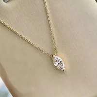 Huitan Shiny Marquise CZ Pendant Necklace with Gold Color Chain Simple Stylish Jewelry for Wedding Women Exquisite Accessories