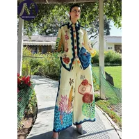 Women's Summer Fashion Wide Leg Pants Set Casual Puff Sleeve Lapel Collar Shirt Loose Print Vacation Outfit 2 Pcs
