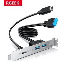 RGEEK 20Gbps USB3.2 USB-C 2x USB-A 5Gbps Adapter Cable with Full Height PCI Bracket Cover, Type E to USB-C,USB 19Pin to 2 USB-A