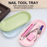 Plastic Cosmetic Storage Tray Nail Art Equipment Plate Nail Art Tray Oval Manicure Tweezers Storage Tray Fake Nail Tray Tool