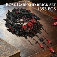 1393PCS Gothic Rose Garland Brick Set,Flower Wreath Home Embellish Decorate Building Blocks Assembly Toy Birthday Halloween Gift